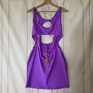 Skims Signature Recycled Swim Cut Out Tank Dress in Violet Size Large NWT $98